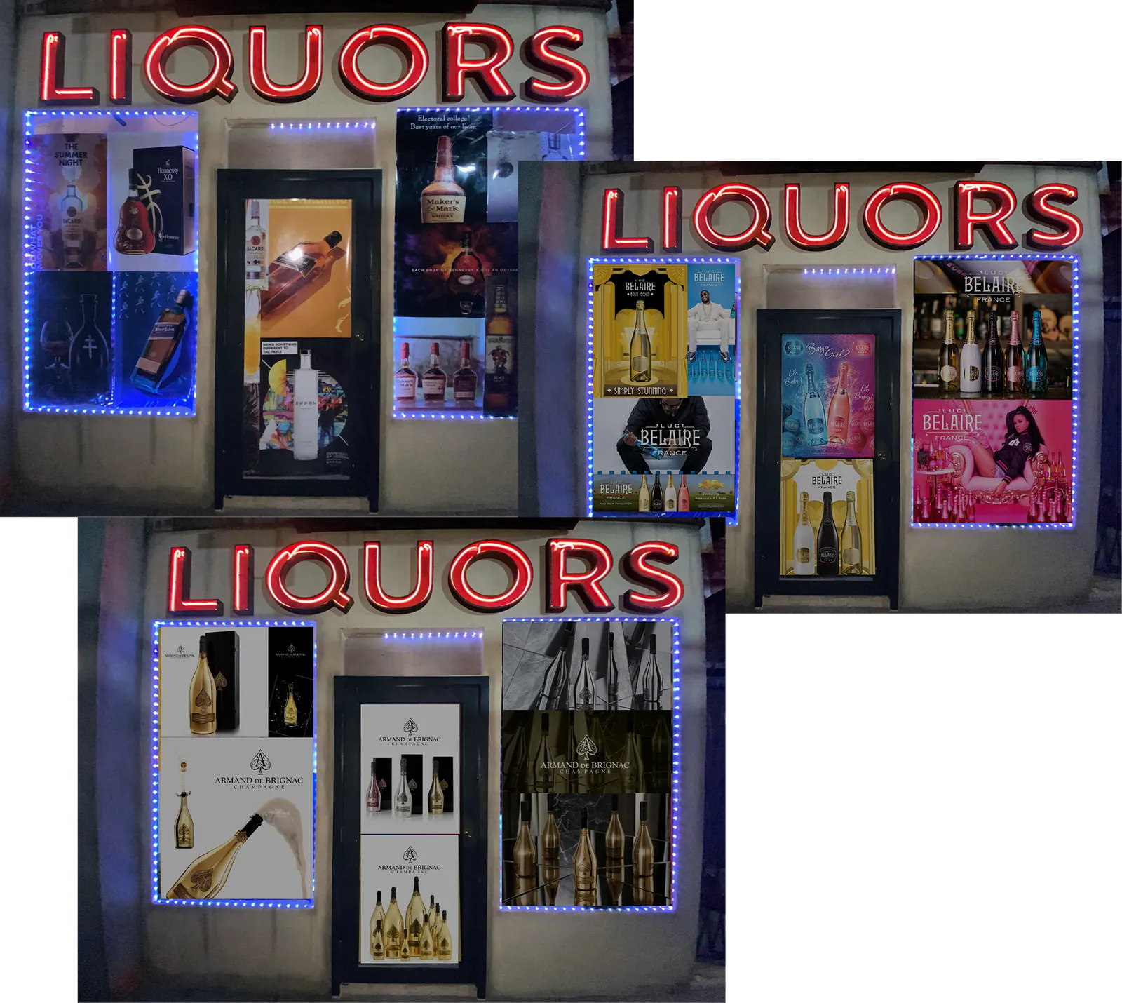 Three different looks for the customizable Liquors storefront