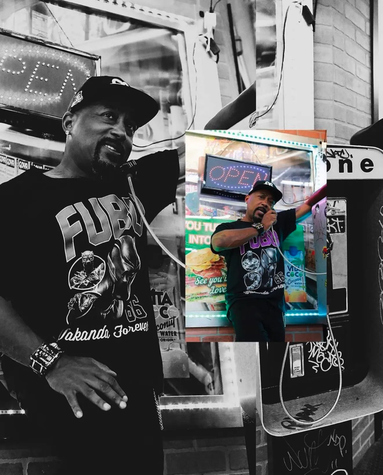 Portraits by the payphone on the street set